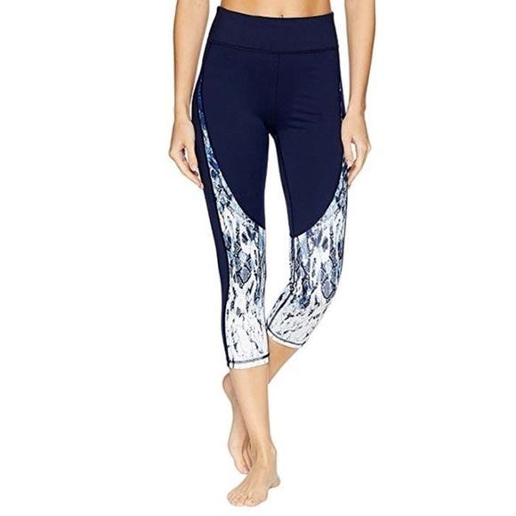 SPLENDID STUDIO Navy & White Snakeskin Print Athletic Crop Legging Yoga Fitness - Picture 2 of 11